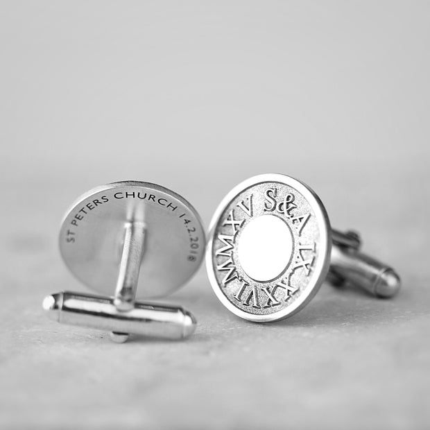 Personalised Silver Roman Numerals Cufflinks