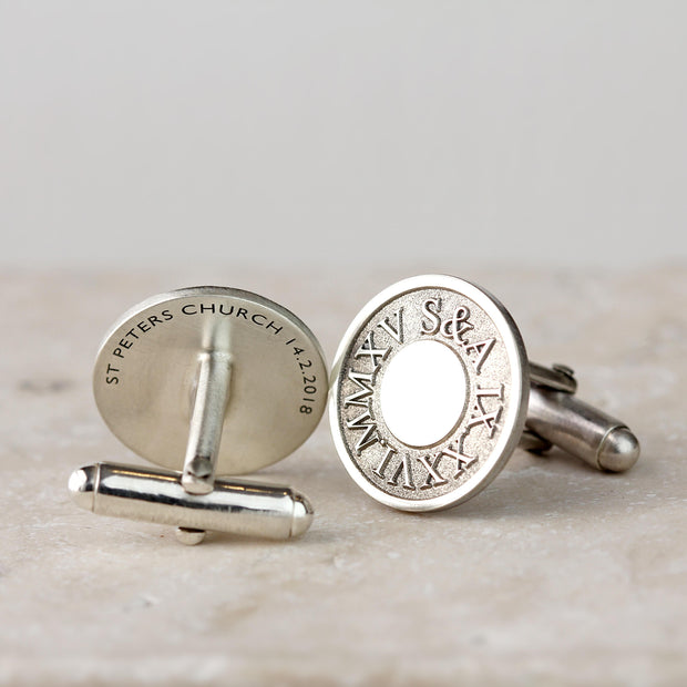 Personalised Silver Roman Numerals Cufflinks