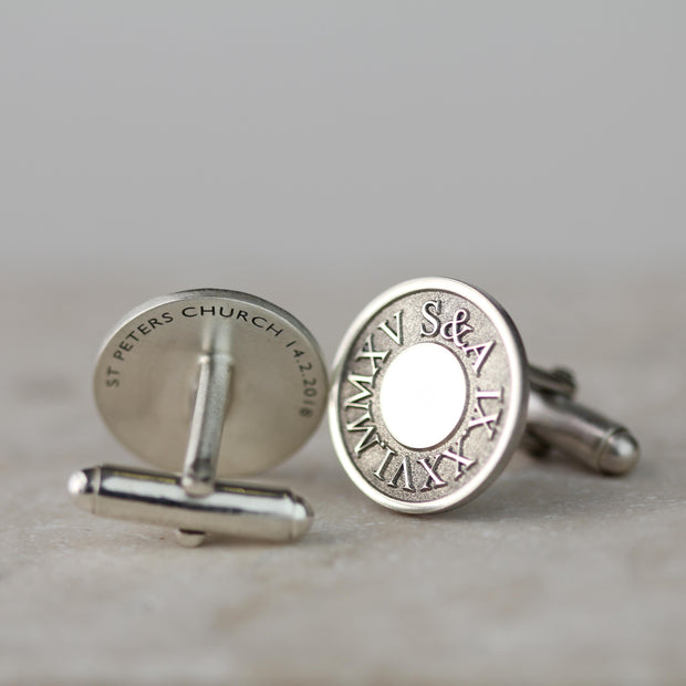 Personalised Silver Roman Numerals Cufflinks