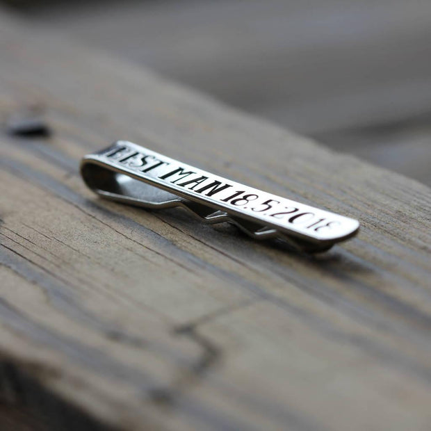 Personalised Silver Wedding Tie Clip