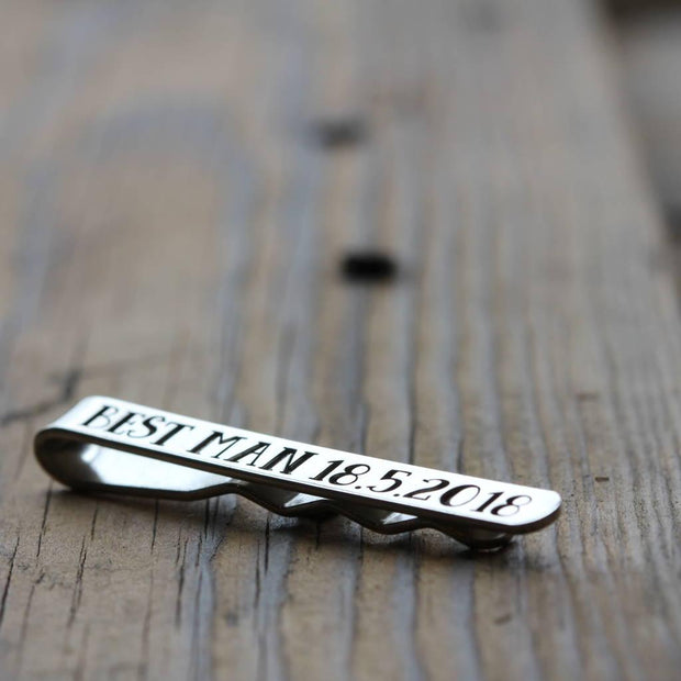 Personalised Silver Wedding Tie Clip