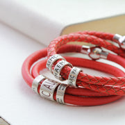 Slim Silver Band Leather Medical Alert Bracelet