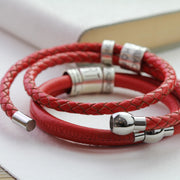 Slim Silver Band Leather Medical Alert Bracelet