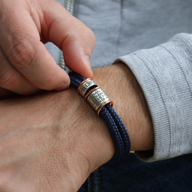 Navy Paracord and Silver Medical Alert Bracelet