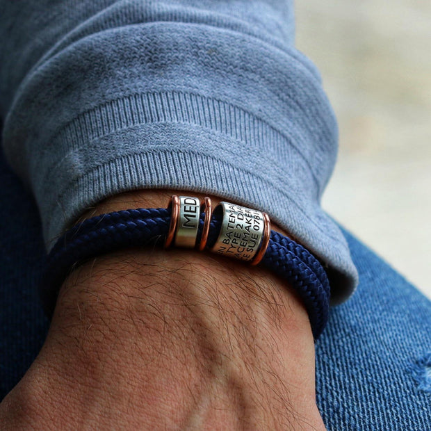 Navy Paracord and Silver Medical Alert Bracelet