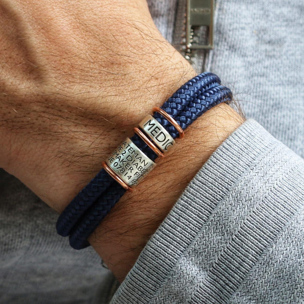 Navy Paracord and Silver Medical Alert Bracelet