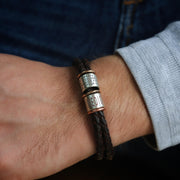 Dark Brown Braided Leather and Silver Medical Alert Bracelet