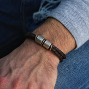 Dark Brown Braided Leather and Silver Medical Alert Bracelet