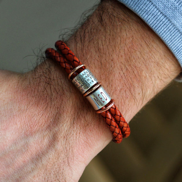 Vintage Red Braided Leather and Silver Medical Alert Bracelet