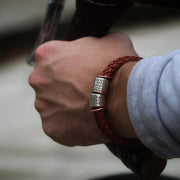 Vintage Red Braided Leather and Silver Medical Alert Bracelet