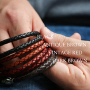 Dark Brown Braided Leather and Silver Medical Alert Bracelet