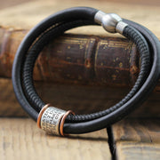 Leather and Silver Medical Alert ID Bracelet