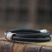 Leather and Silver Medical Alert ID Bracelet