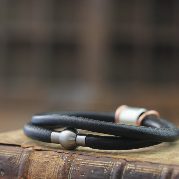 Leather and Silver Medical Alert ID Bracelet