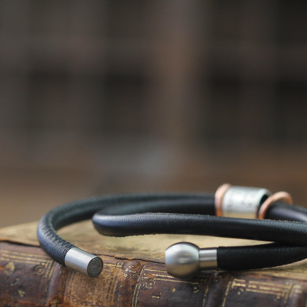 Leather and Silver Medical Alert ID Bracelet
