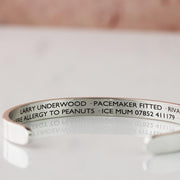 Silver Medical Alert Caduceus Cuff Bracelet