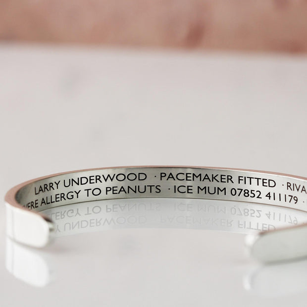 Silver Medical Alert Caduceus Cuff Bracelet