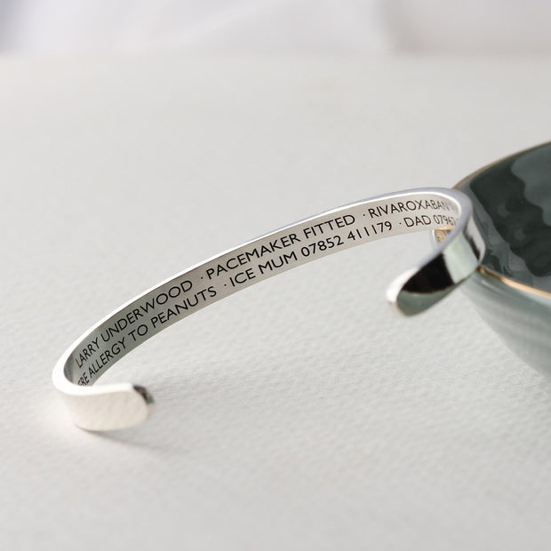 Silver Medical Alert Caduceus Cuff Bracelet