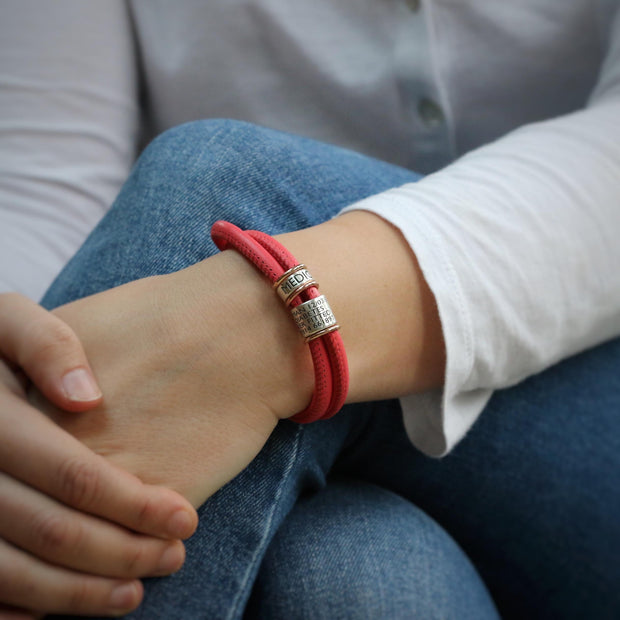 Coral Soft Leather and Silver Women's Medical Alert Bracelet