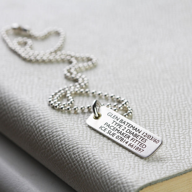 Extra Slim Silver Medical Alert Allergy Necklace