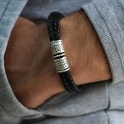 Black Braided Leather and Silver Medical Alert Bracelet