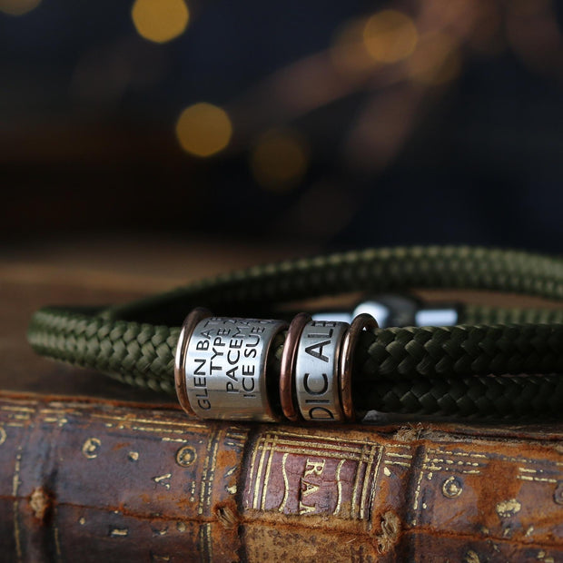 Olive Green Paracord and Silver Medical Alert Bracelet