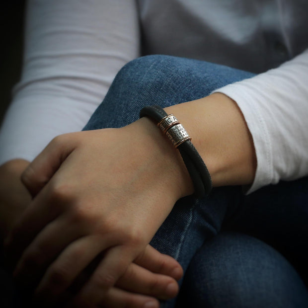 Soft Dark Grey Leather and Silver Medical Alert Bracelet