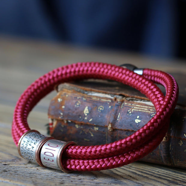 Rhubarb Paracord and Silver Medical Alert Bracelet
