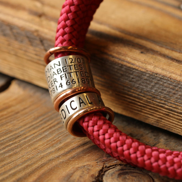 Rhubarb Paracord and Silver Medical Alert Bracelet