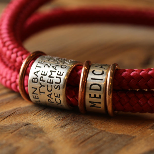 Rhubarb Paracord and Silver Medical Alert Bracelet
