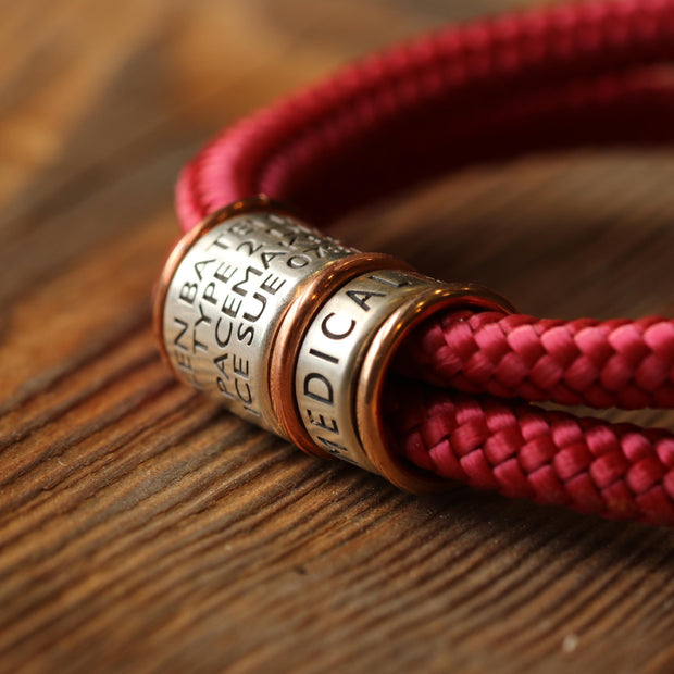 Rhubarb Paracord and Silver Medical Alert Bracelet