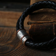 Black Braided Leather and Silver Medical Alert Bracelet