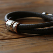 Soft Dark Grey Leather and Silver Medical Alert Bracelet