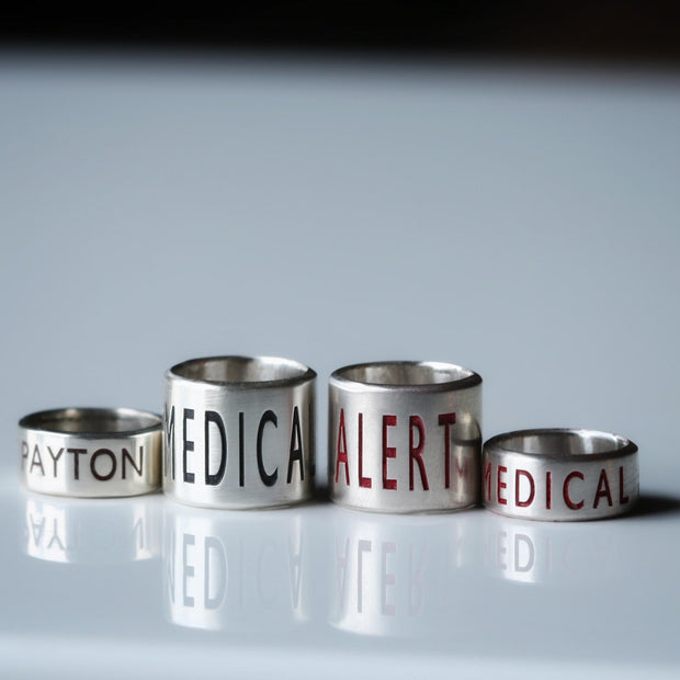 Soft Dark Grey Leather and Silver Medical Alert Bracelet