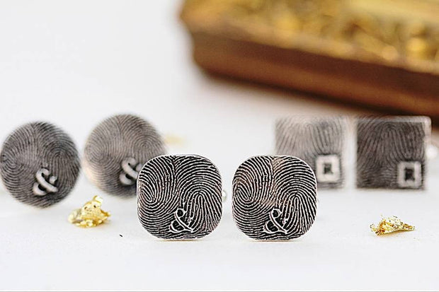 Round Silver Fingerprint Cufflinks