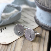 Round Silver Fingerprint Cufflinks