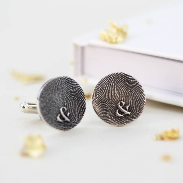 Round Silver Fingerprint Cufflinks