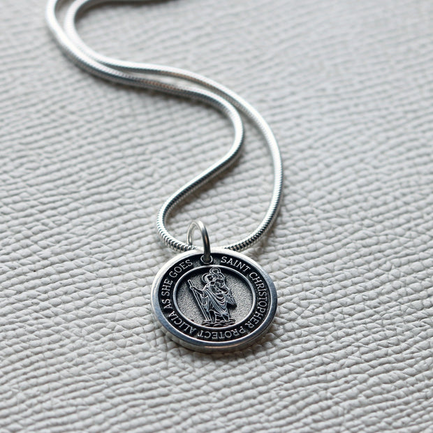 Personalised Silver St Christopher Necklace