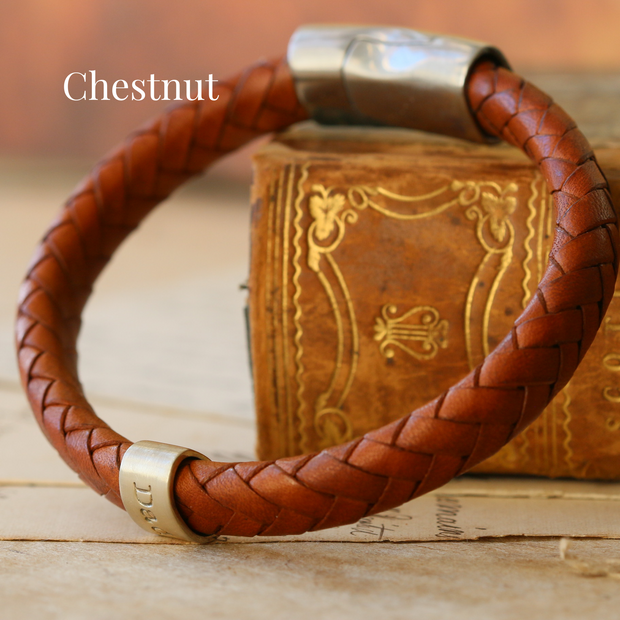 Personalised Classic Silver and Leather Bracelet