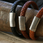 Personalised Classic Silver and Leather Bracelet