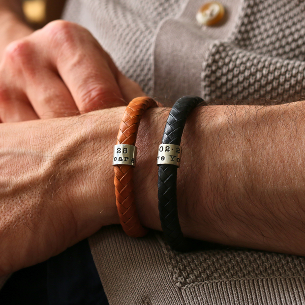 Personalised Classic Silver and Leather Bracelet