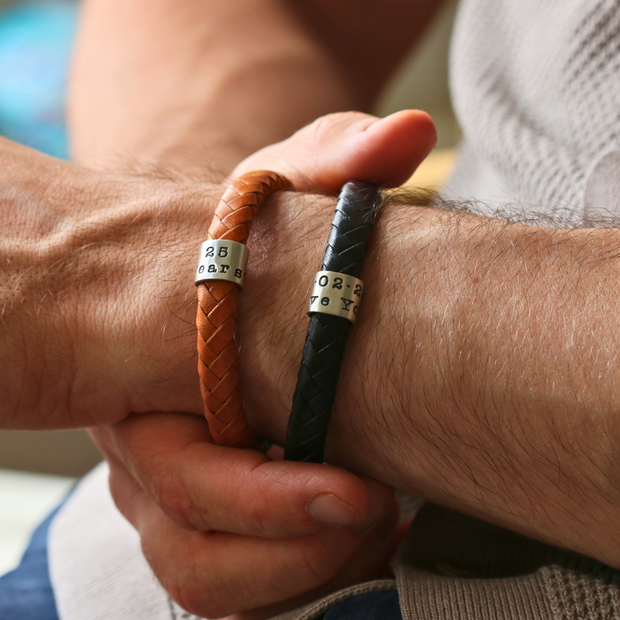 Personalised Classic Silver and Leather Bracelet
