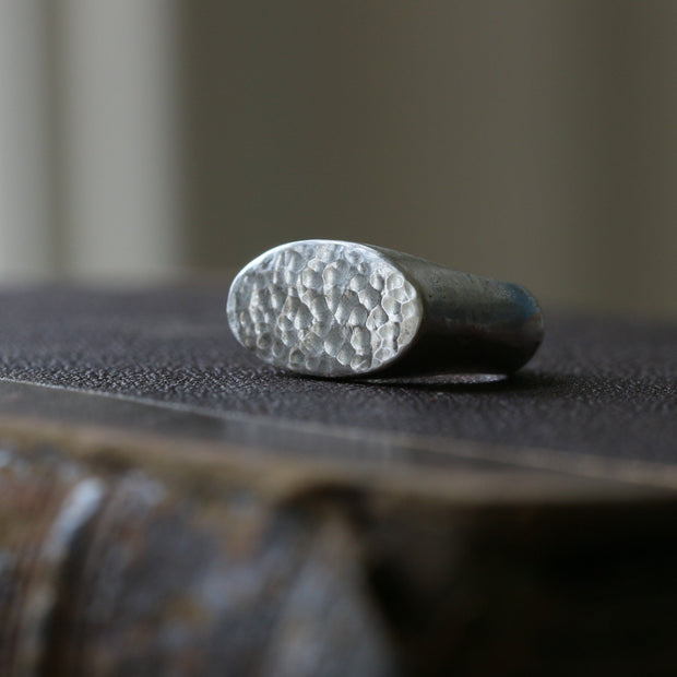 Sand Cast Silver Oval Signet Ring
