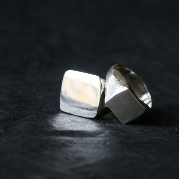 Sand Cast Silver Square Signet Ring