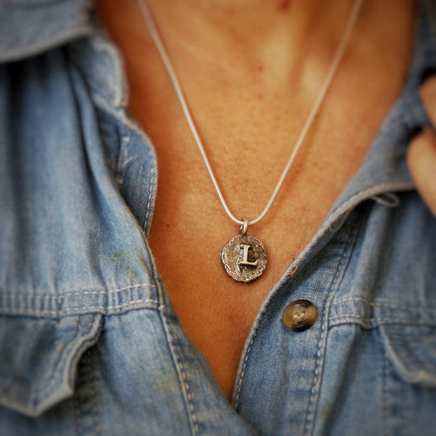 Sand Cast Silver Letter Necklace