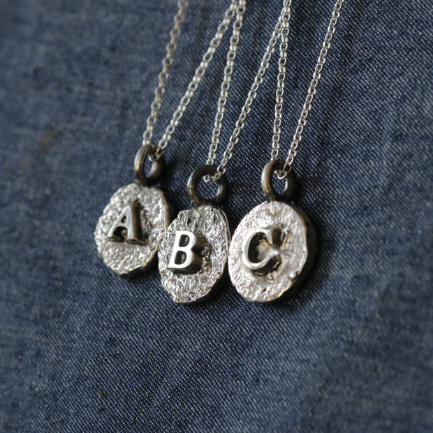 Sand Cast Silver Letter Necklace