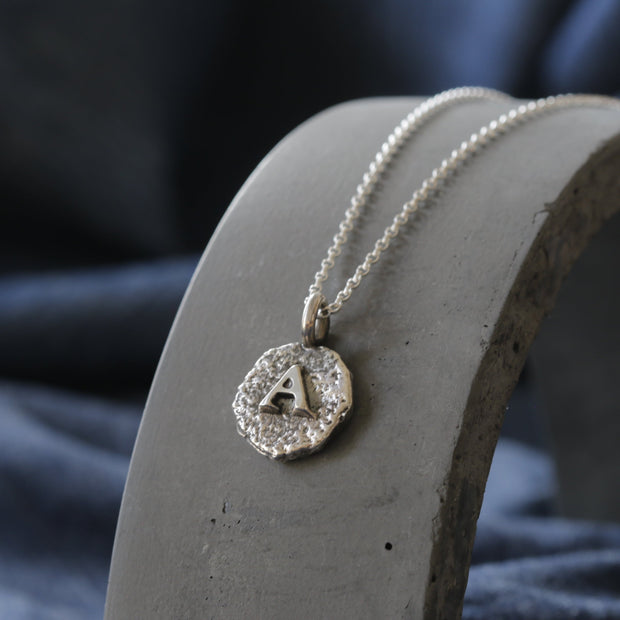 Sand Cast Silver Letter Necklace