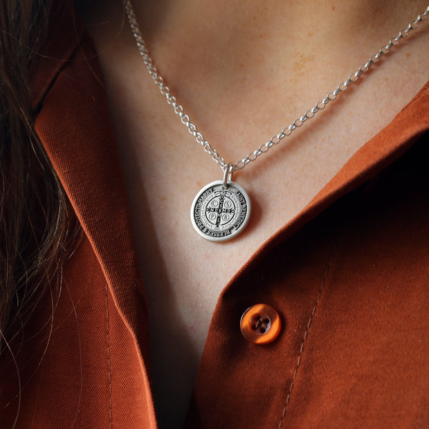 Personalised Silver Saint Benedict Necklace