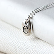 Silver Personalised Letter Pebble Necklace
